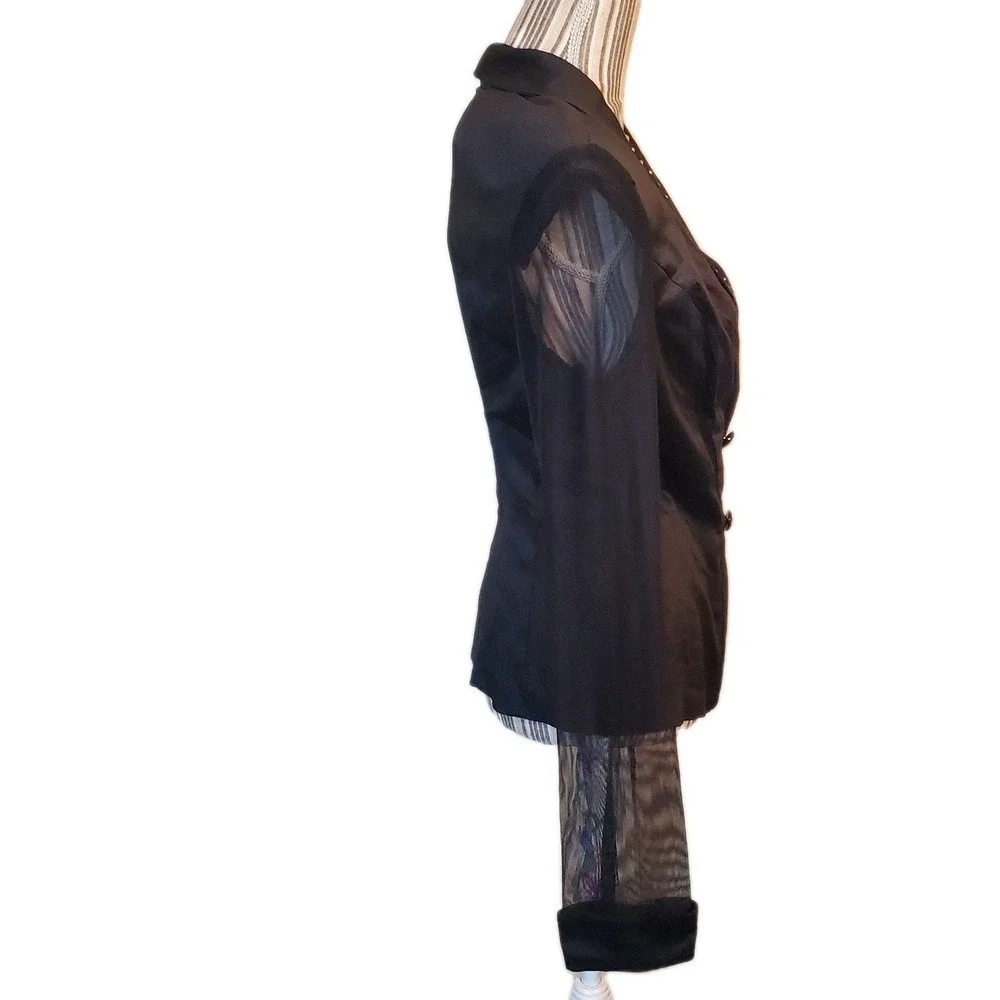 J. Harris Jacket Top Women L Open Back Sheer Longsleeves Double Breasted‎ Black